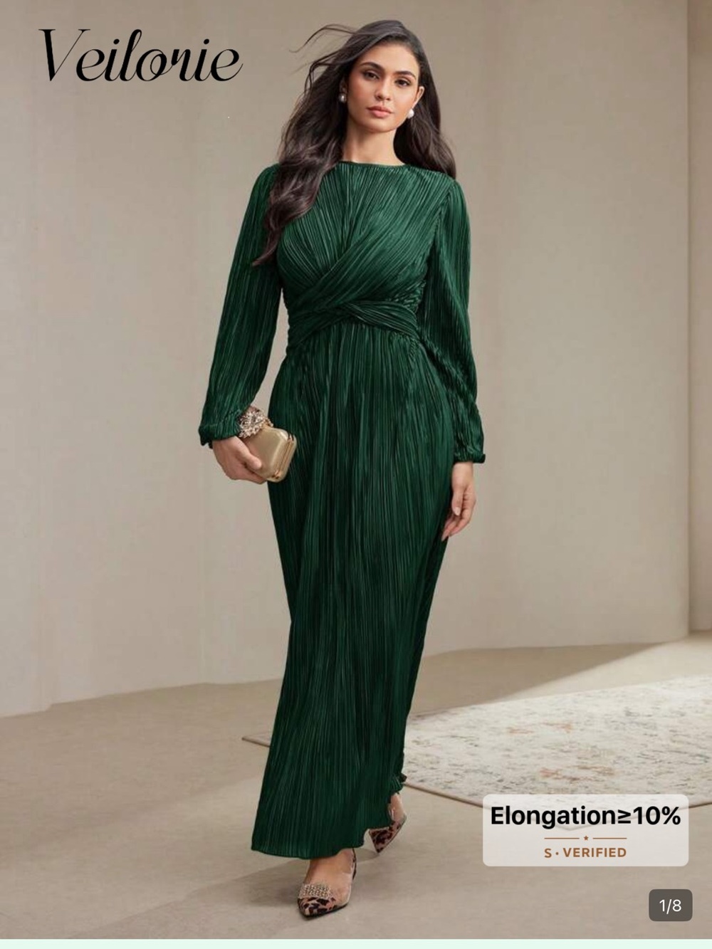 Veilorie Women Elegant Solid Color Pleated Long Dress, Autumn Modest